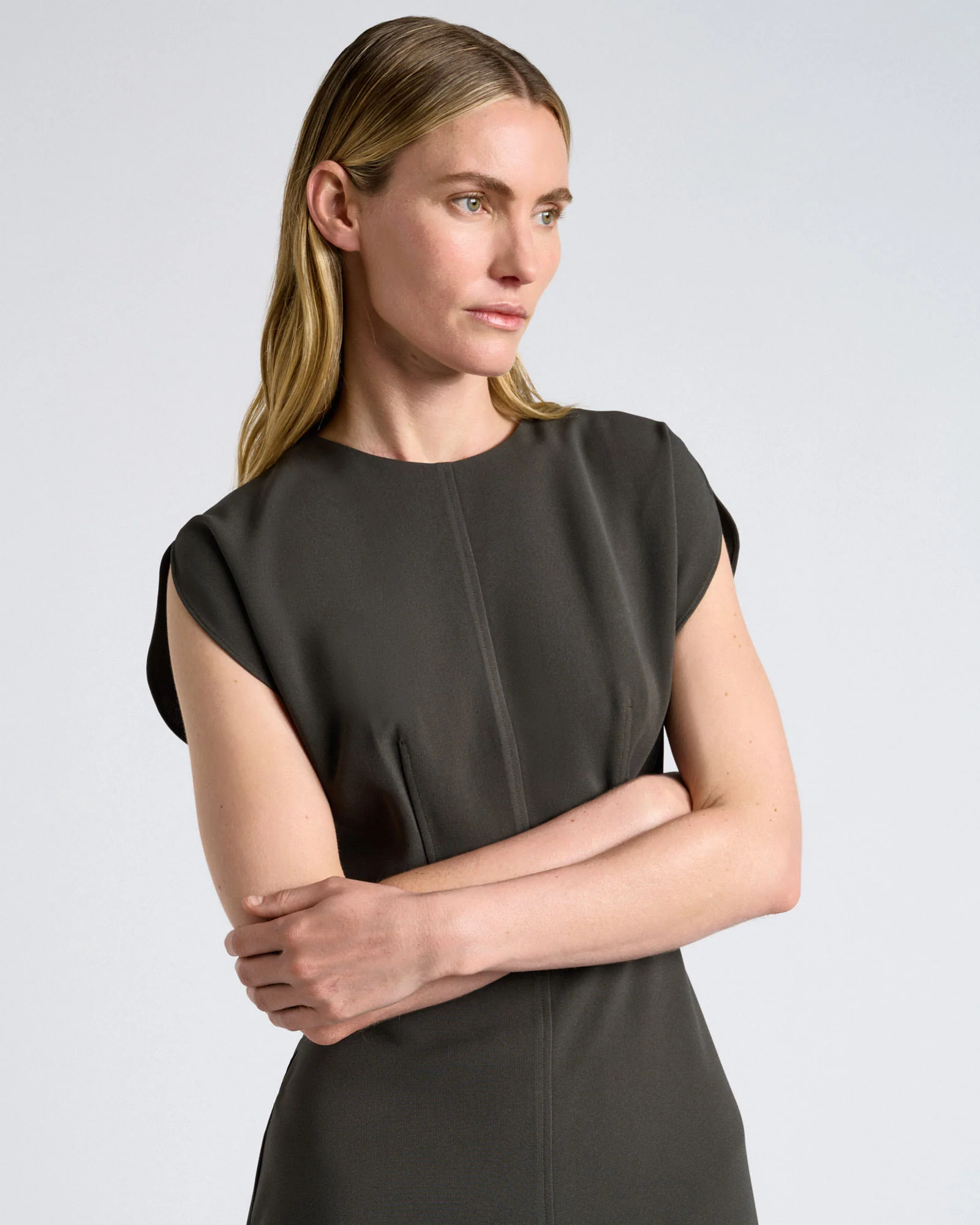 Acetate Crepe Petal Sleeve Dress - Image 3