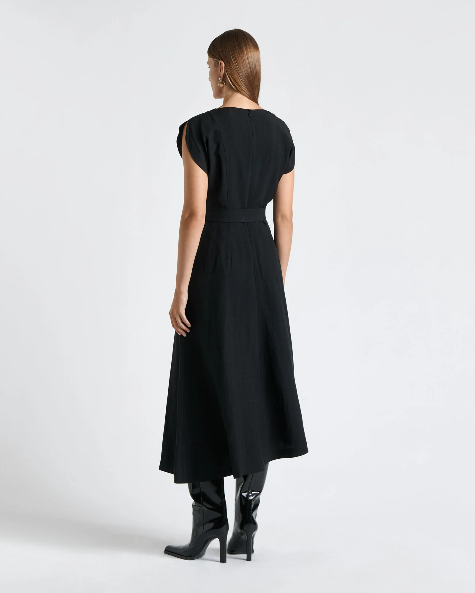 Belted Asymmetrical V-Neck Midi Dress - Image 4