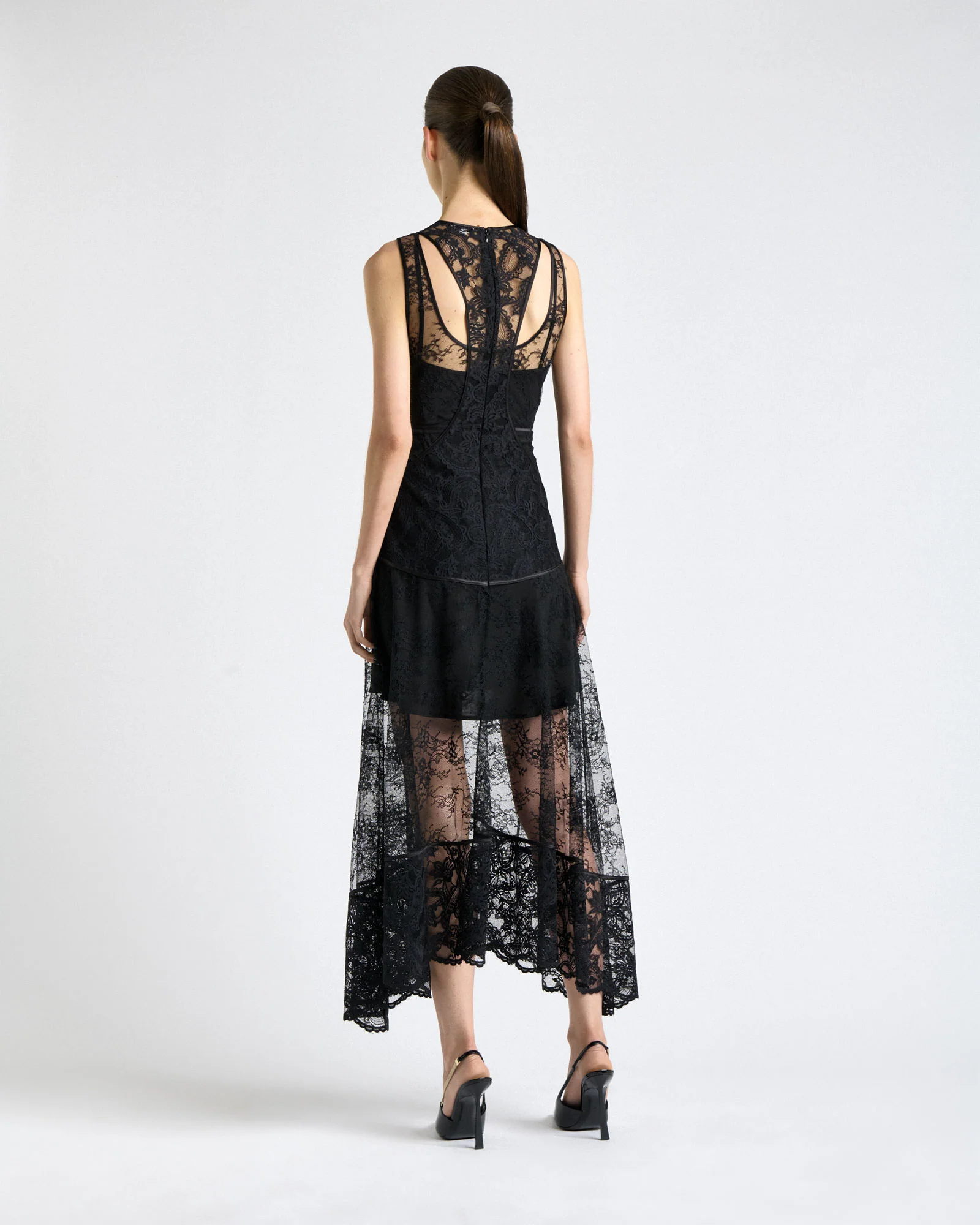 Black Paisley Lace Layered Midi Dress - Image 5