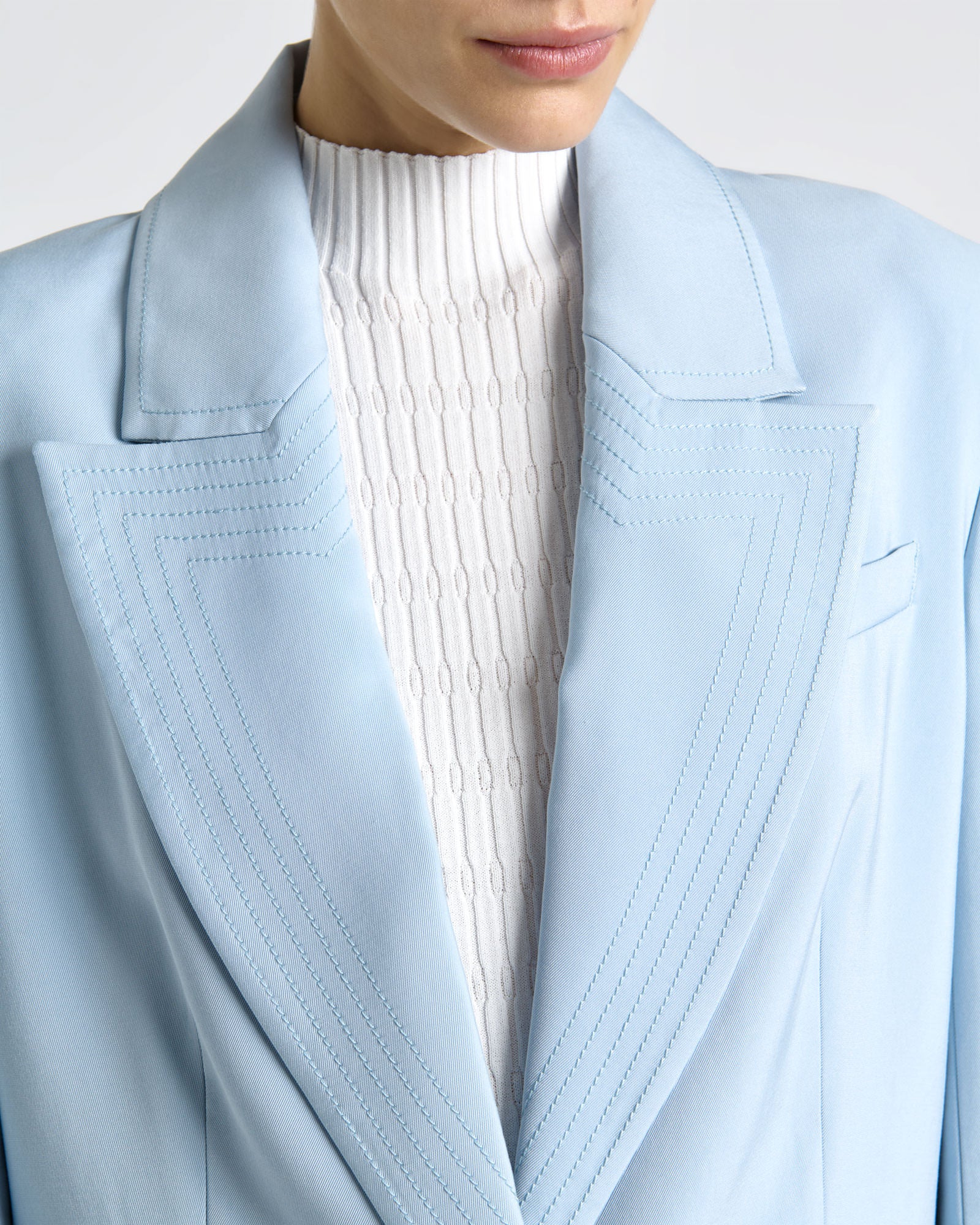 Pale Blue Viscose Twill Topstitched Blazer - Image 3