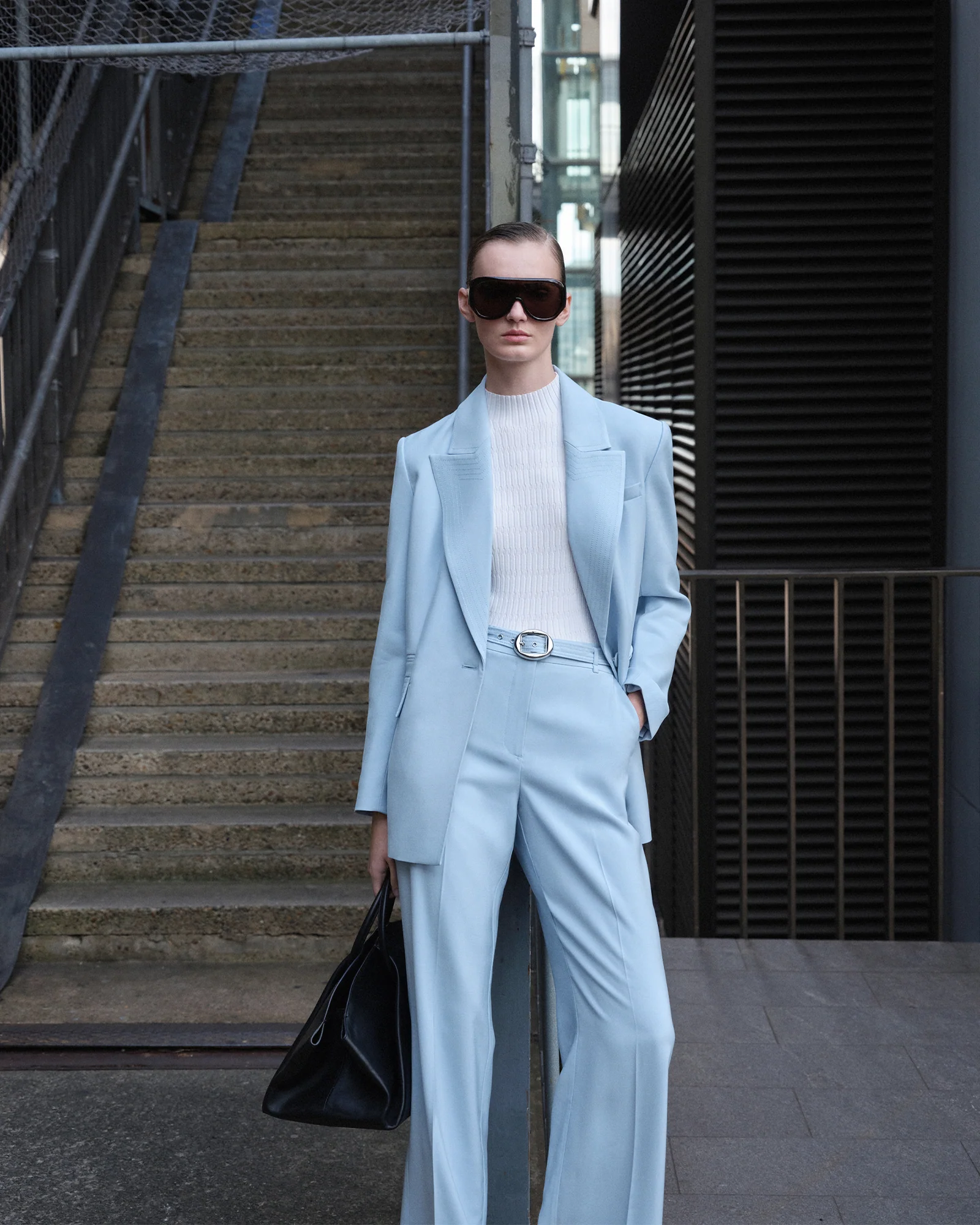 Pale Blue Viscose Twill Topstitched Blazer - Image 6