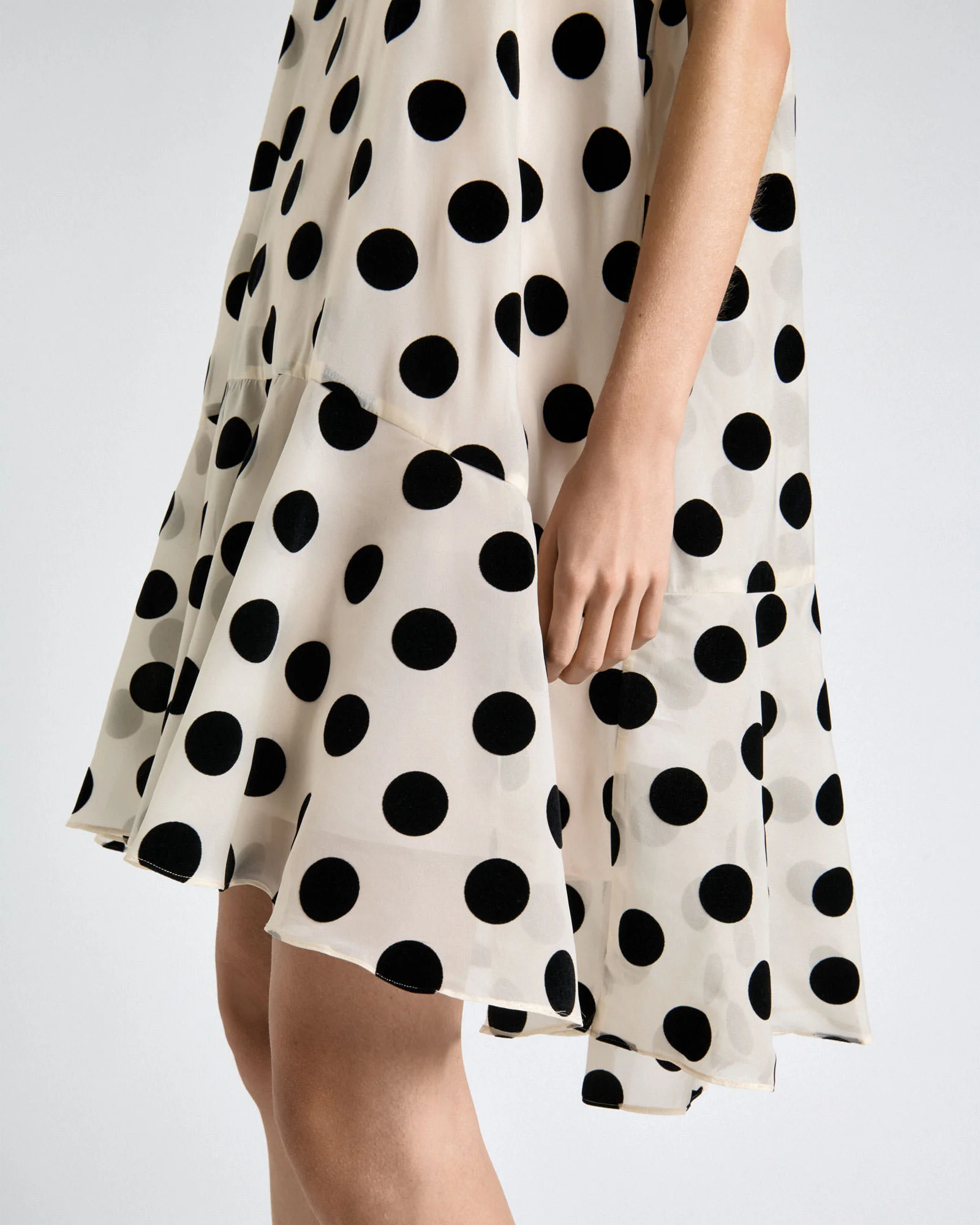 Flocked Polka Dot Tie Neck Mini Dress - Image 3