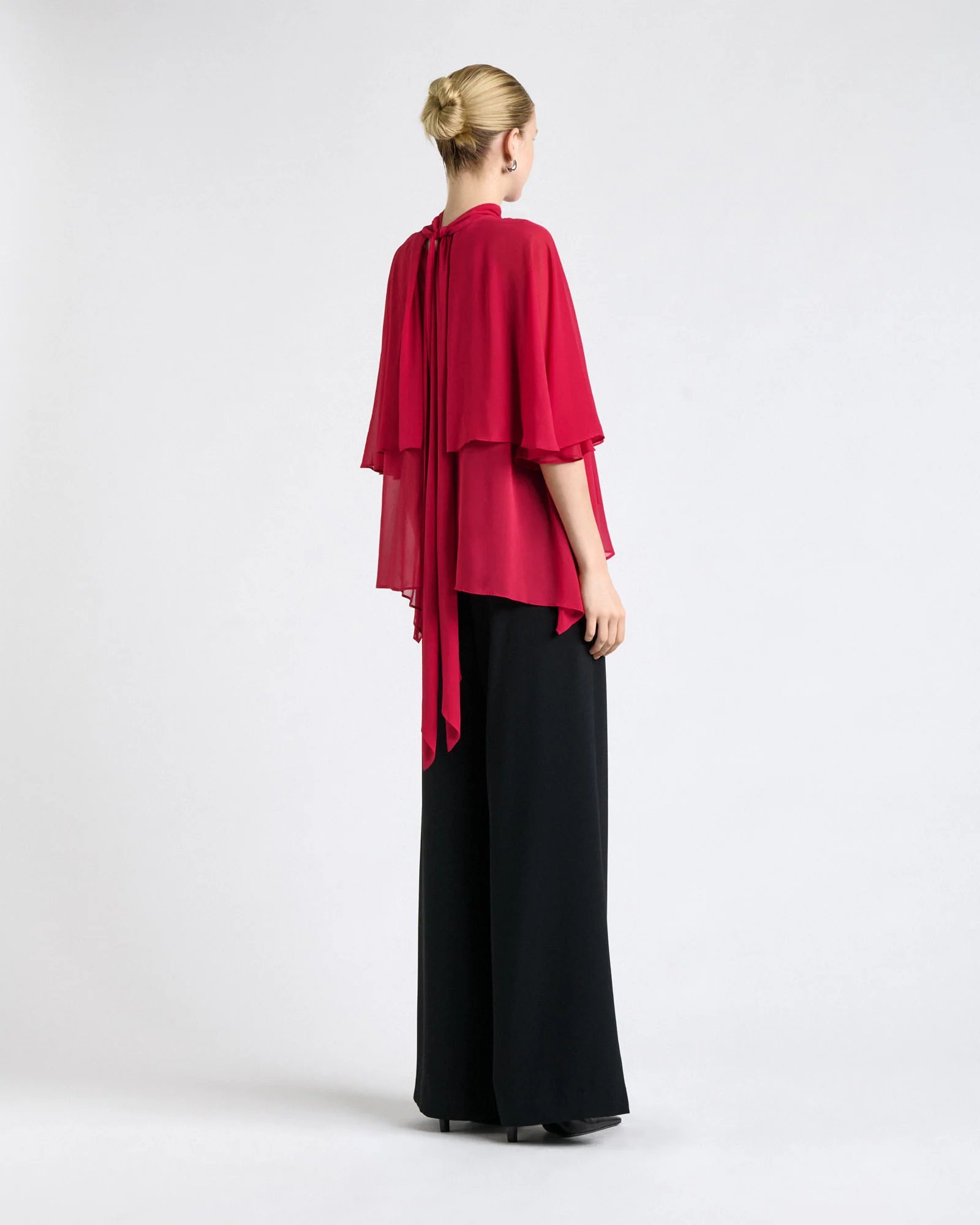 Fuchsia Georgette Caped Ruffle Blouse - Image 4