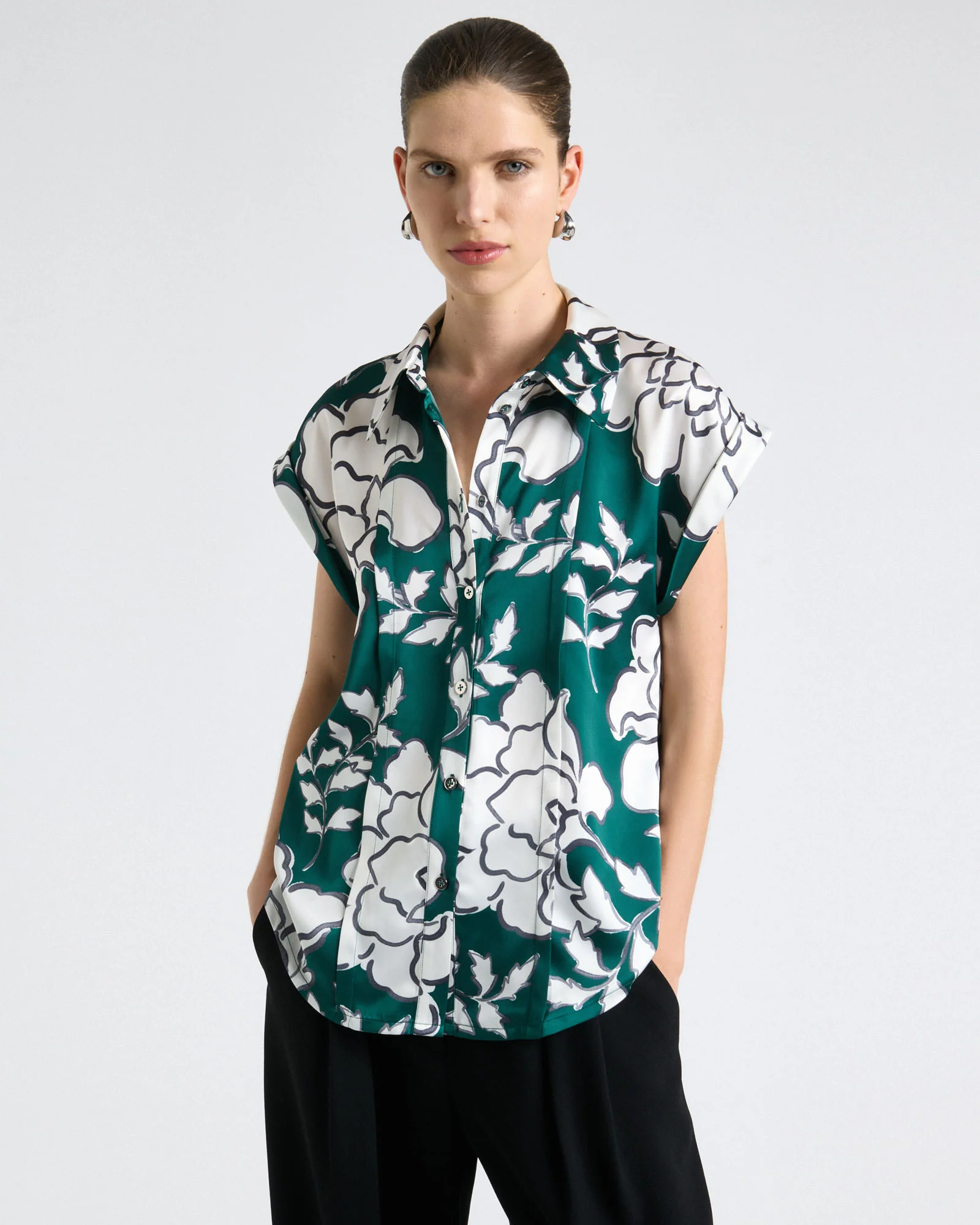 Graphic Floral Satin Tilt Sleeve Blouse - Image 3
