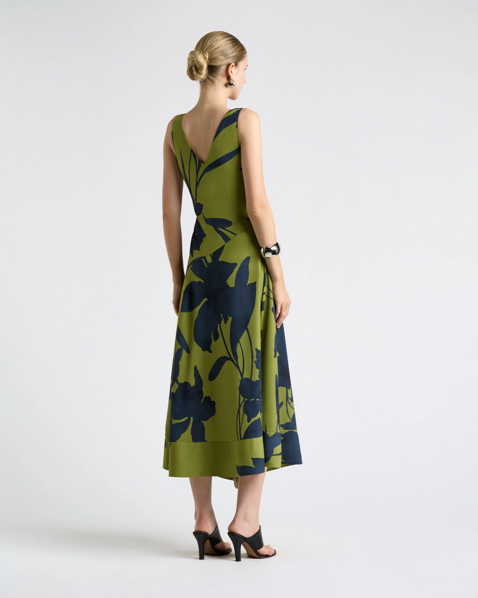 Green Shadow Floral Satin V-neck Maxi Dress - Image 4