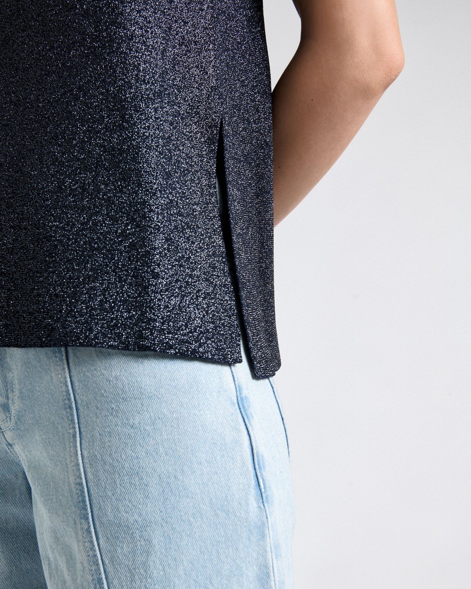 Ink Lurex Tie Neck Knit Top - Image 3