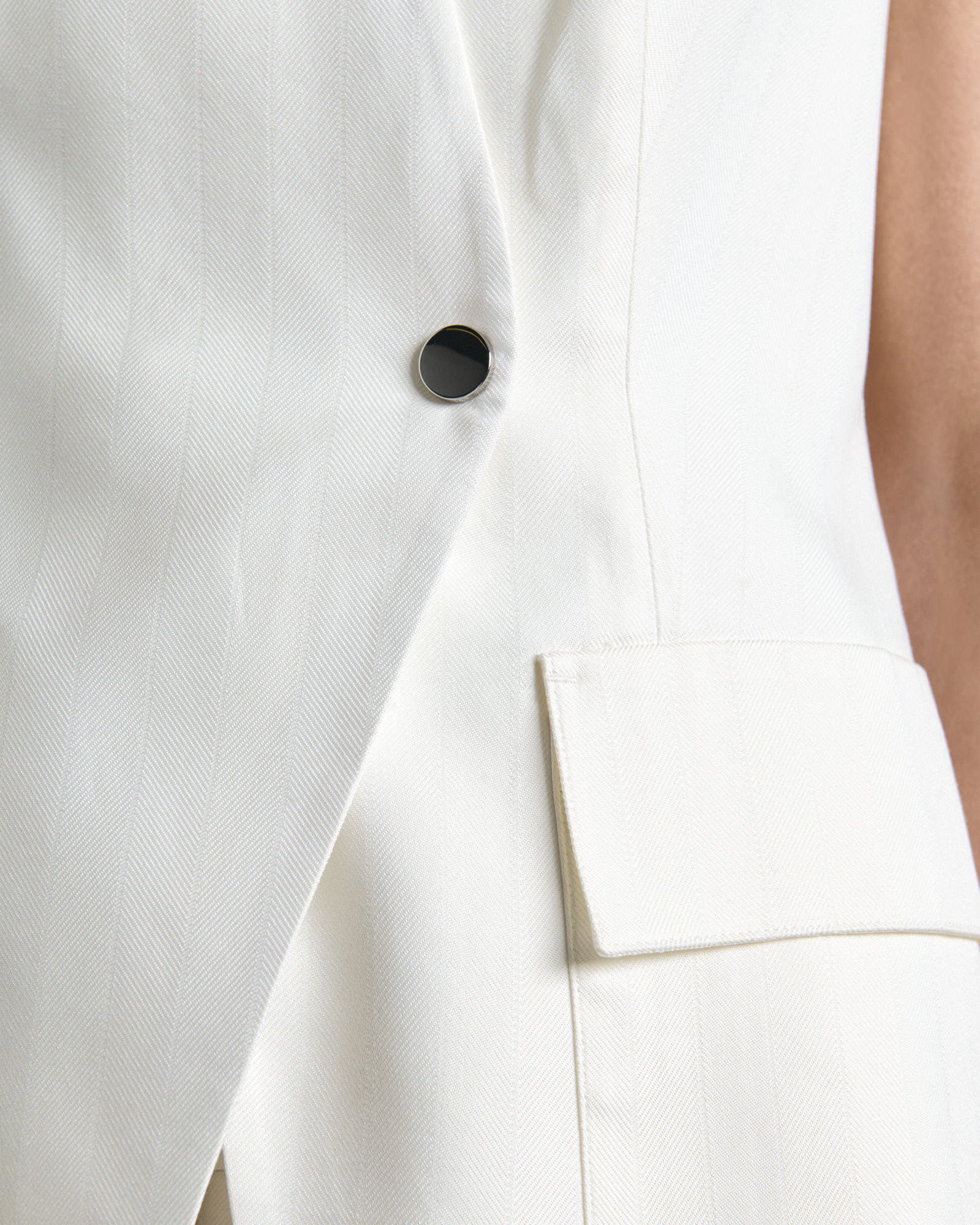 Ivory European Self Stripe Collarless Vest - Image 3