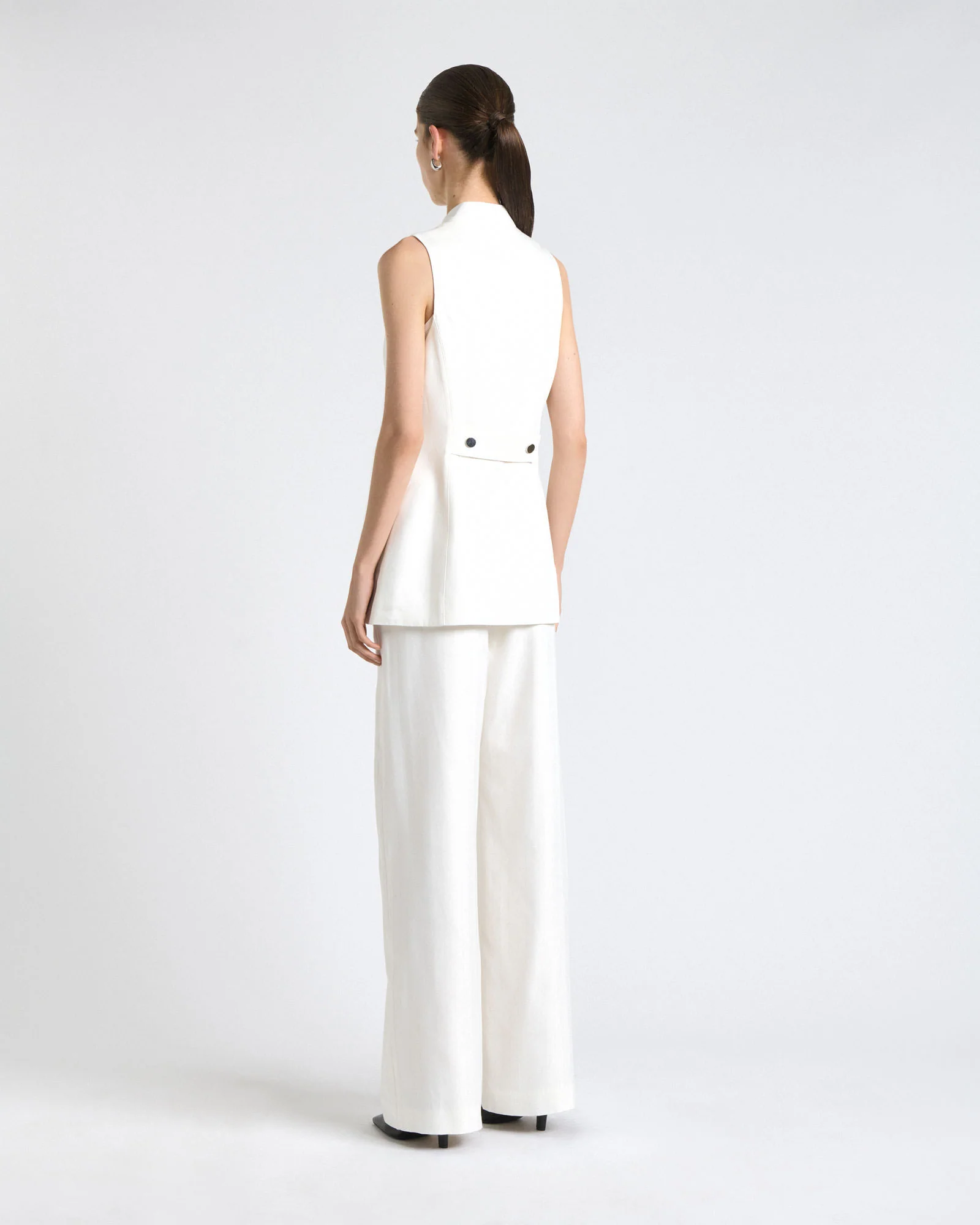 Ivory European Self Stripe Collarless Vest - Image 5