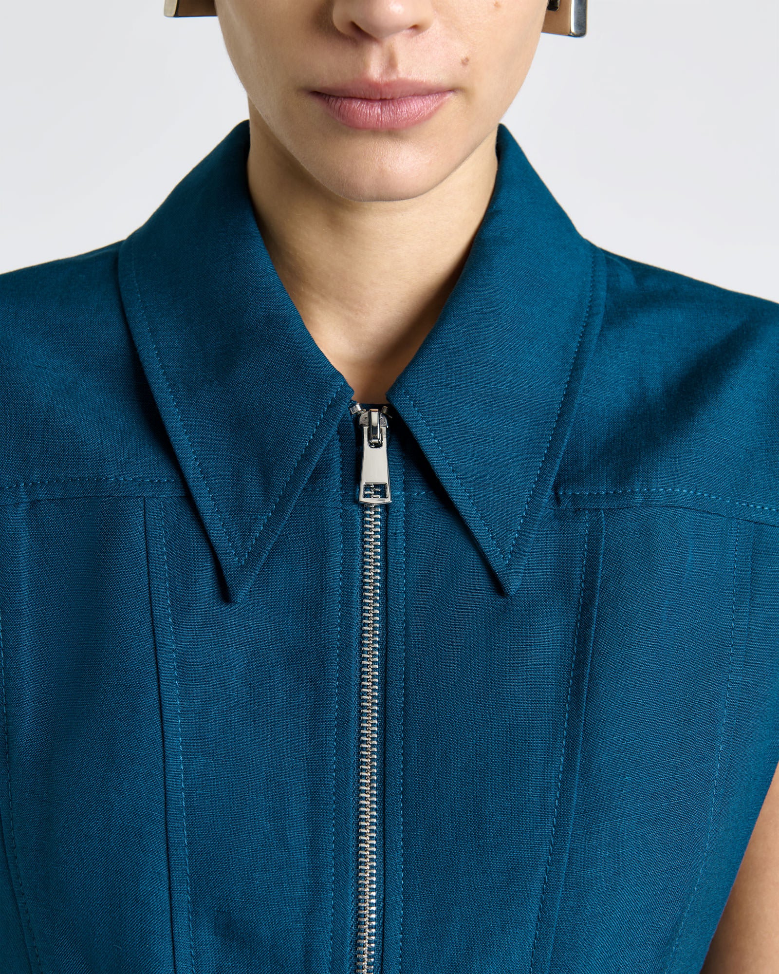 Linen Blend Panelled Midi Dress - Image 3