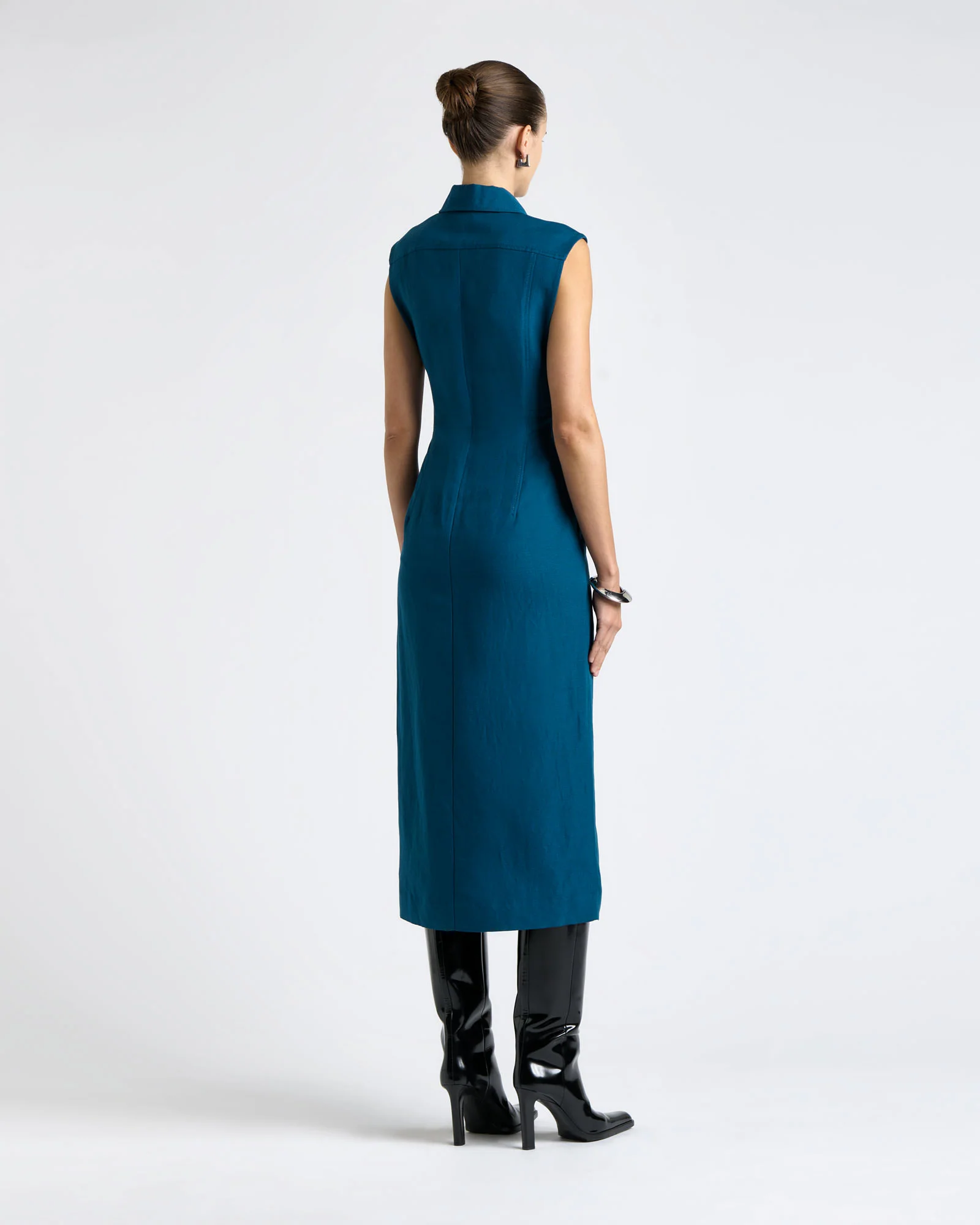 Linen Blend Panelled Midi Dress - Image 4