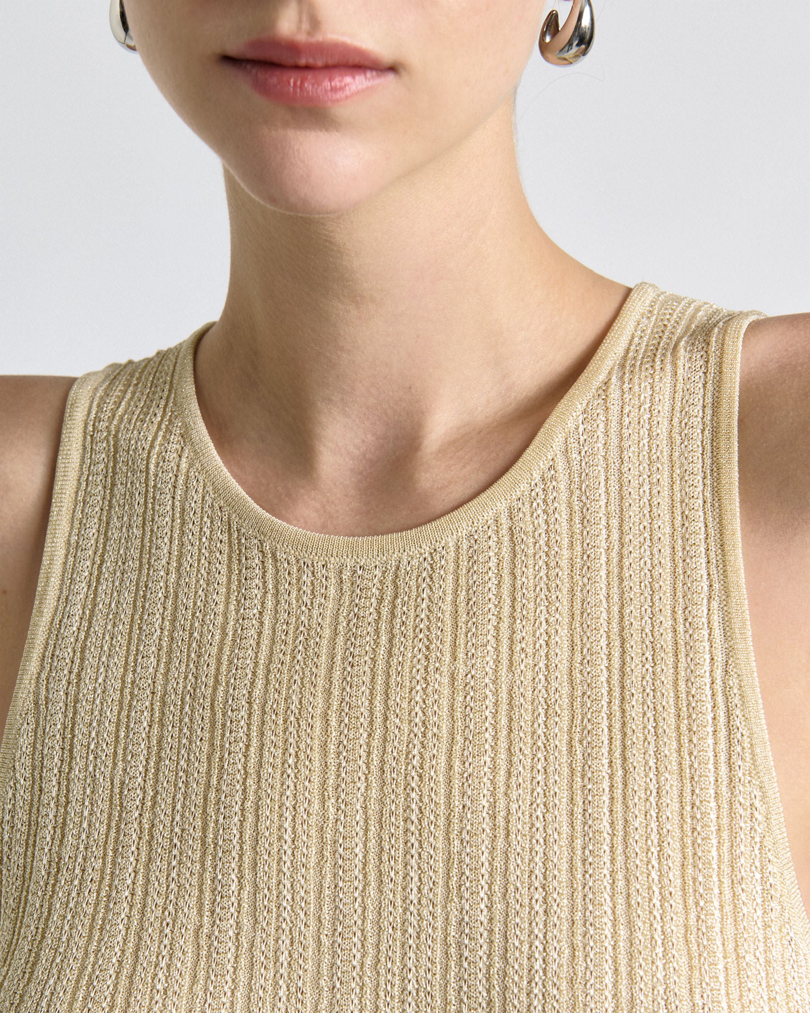 Metallic Pointelle and Rib Knit Tank - Image 3