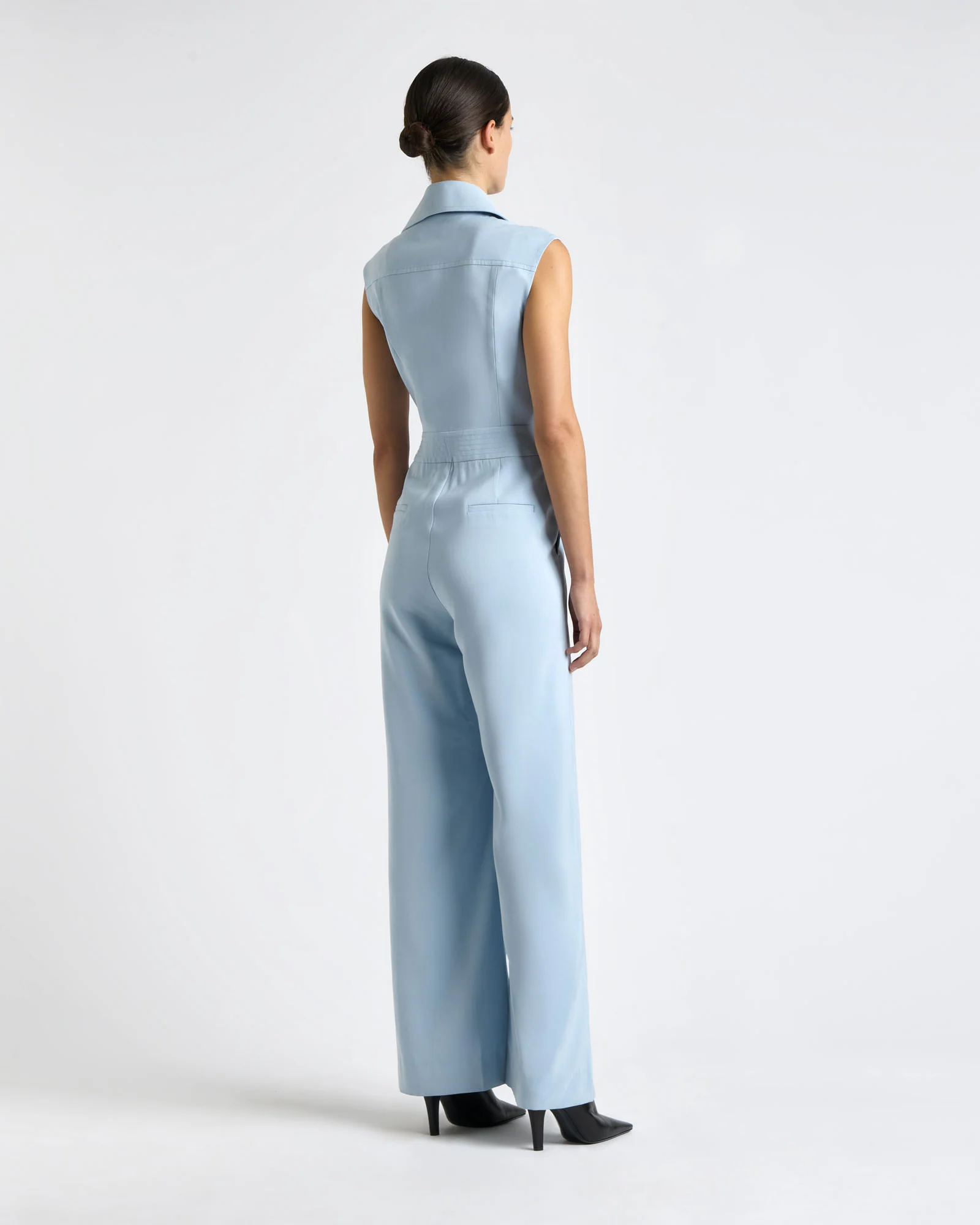 Pale Blue Viscose Twill Wide Leg Jumpsuit - Image 4