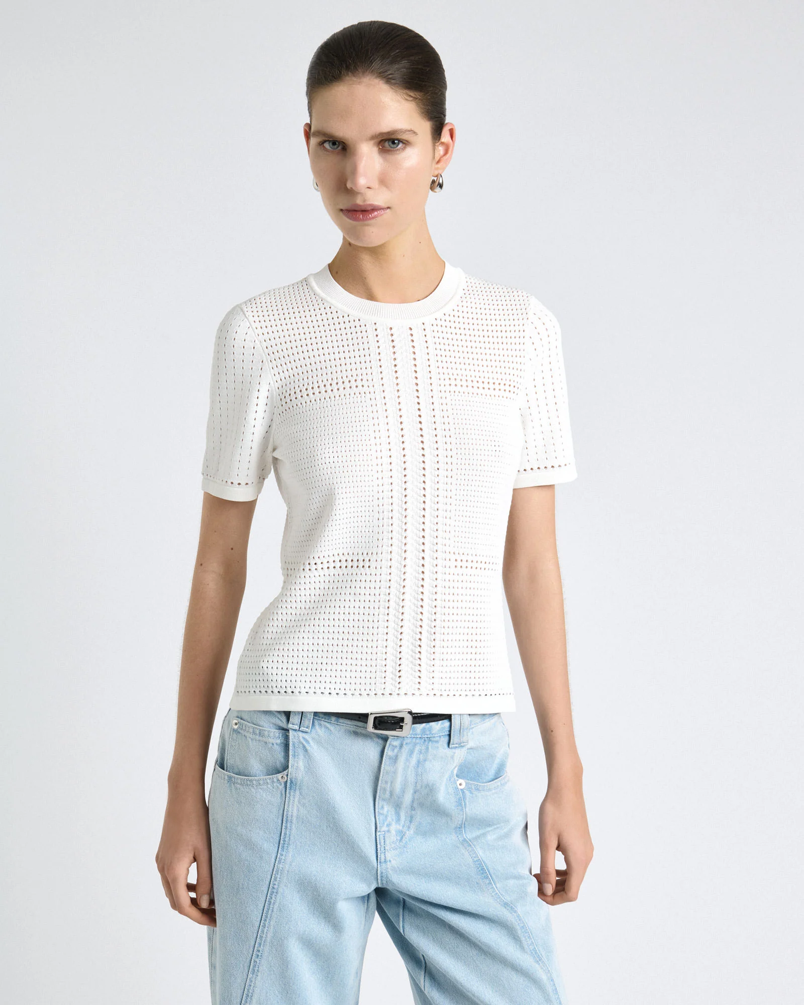 Perforated Short Sleeve Knit Top - Image 5