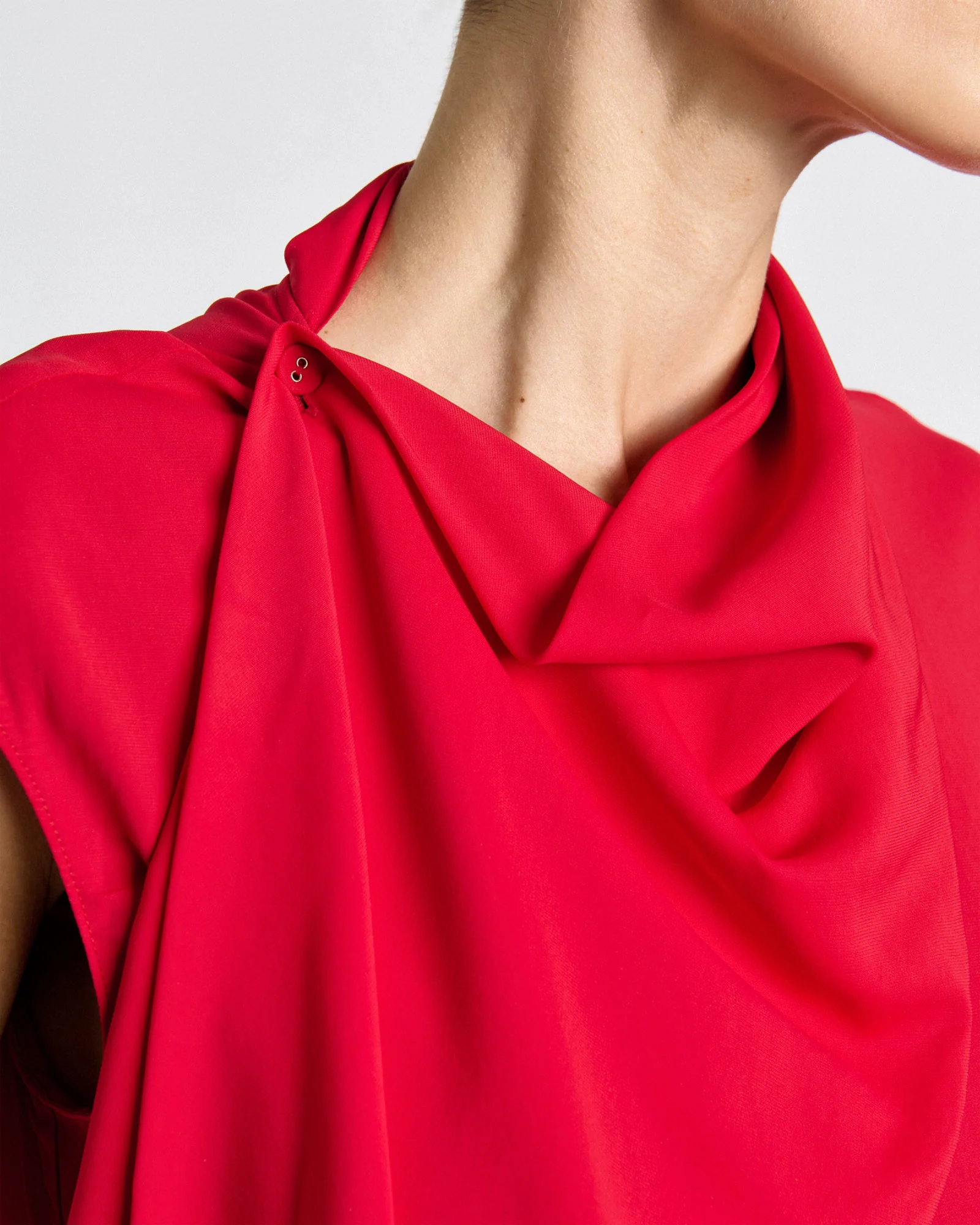 Raspberry Stretch Viscose Scarf Tipped Sleeve Top - Image 3