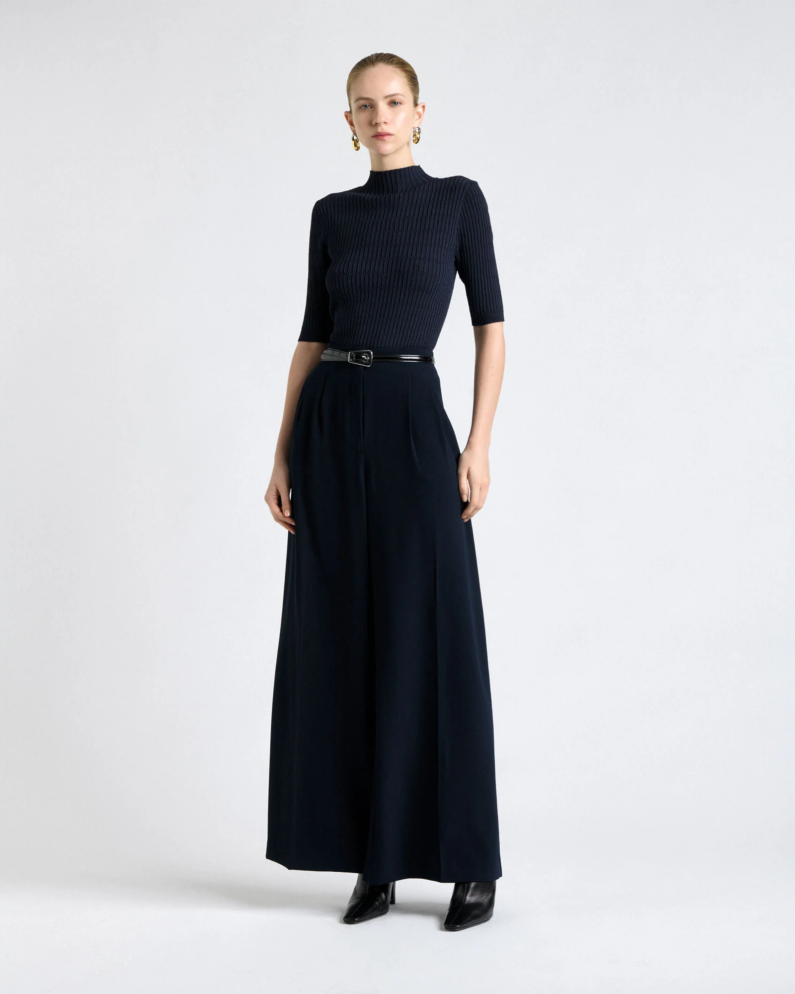 Recycled Crepe Pleat Wide Leg Pant - Image 3