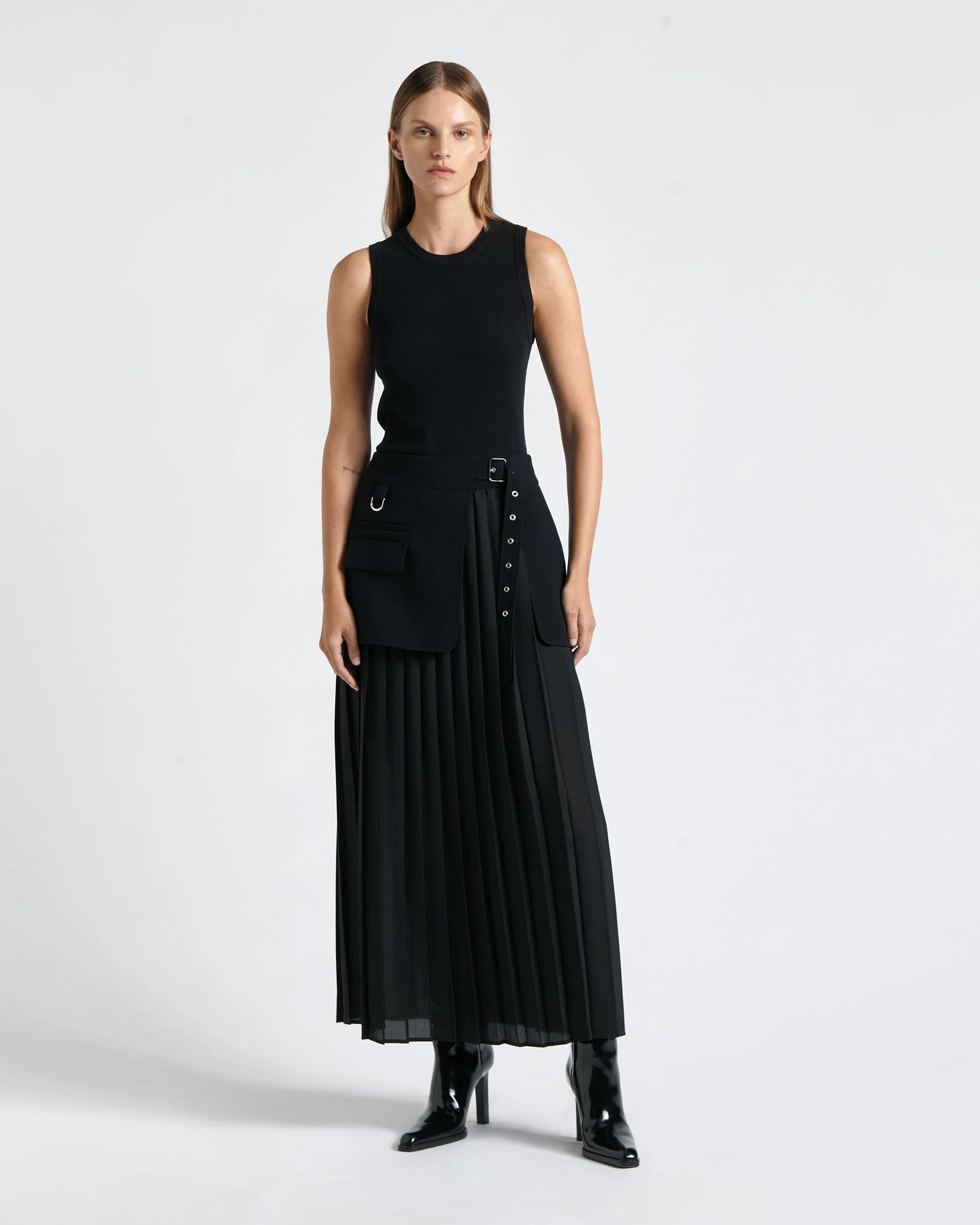 Recycled Crepe Pleated Midi Wrap Skirt - Image 4