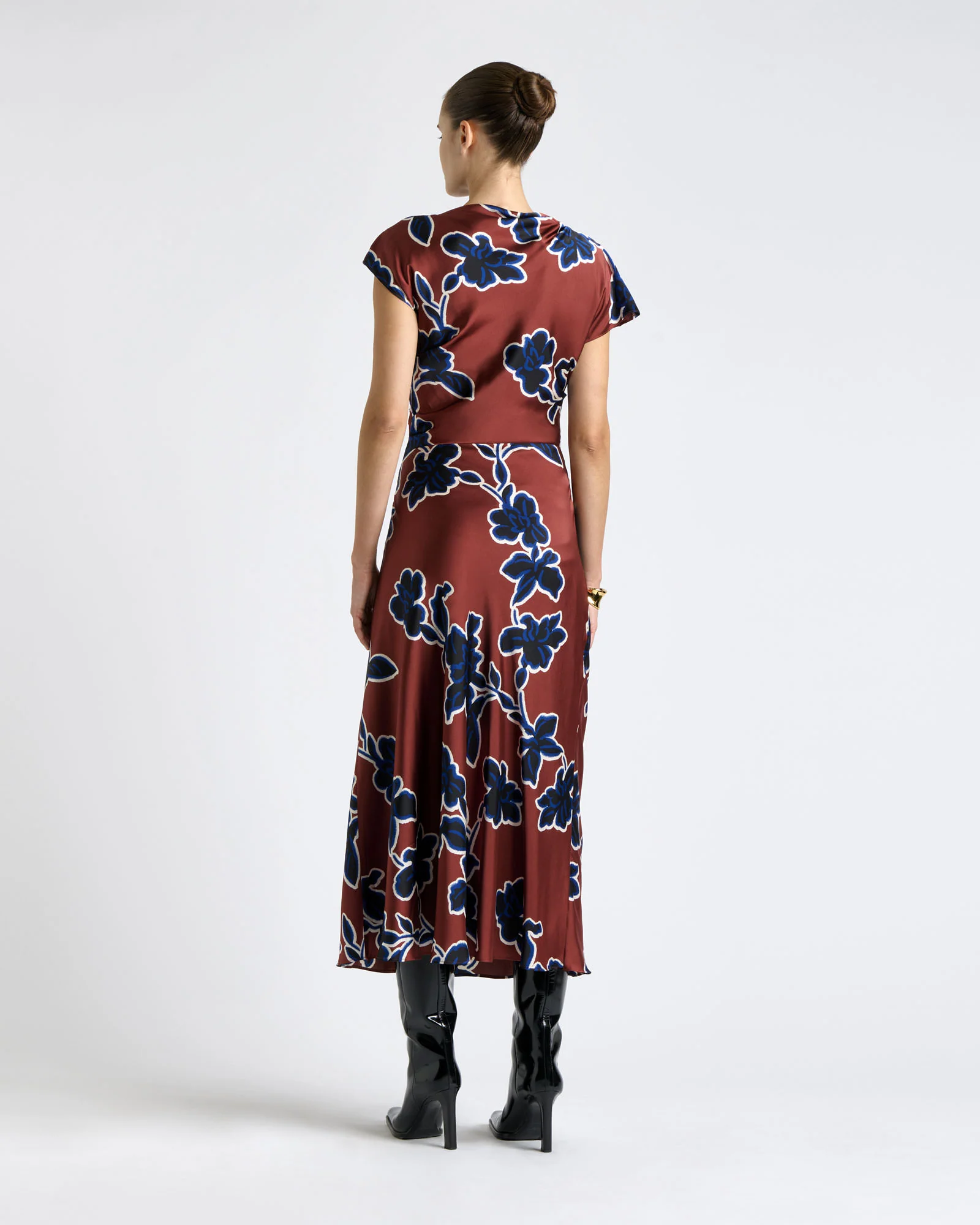 Rosewood Illustrated Floral Satin Midi Dress - Image 4