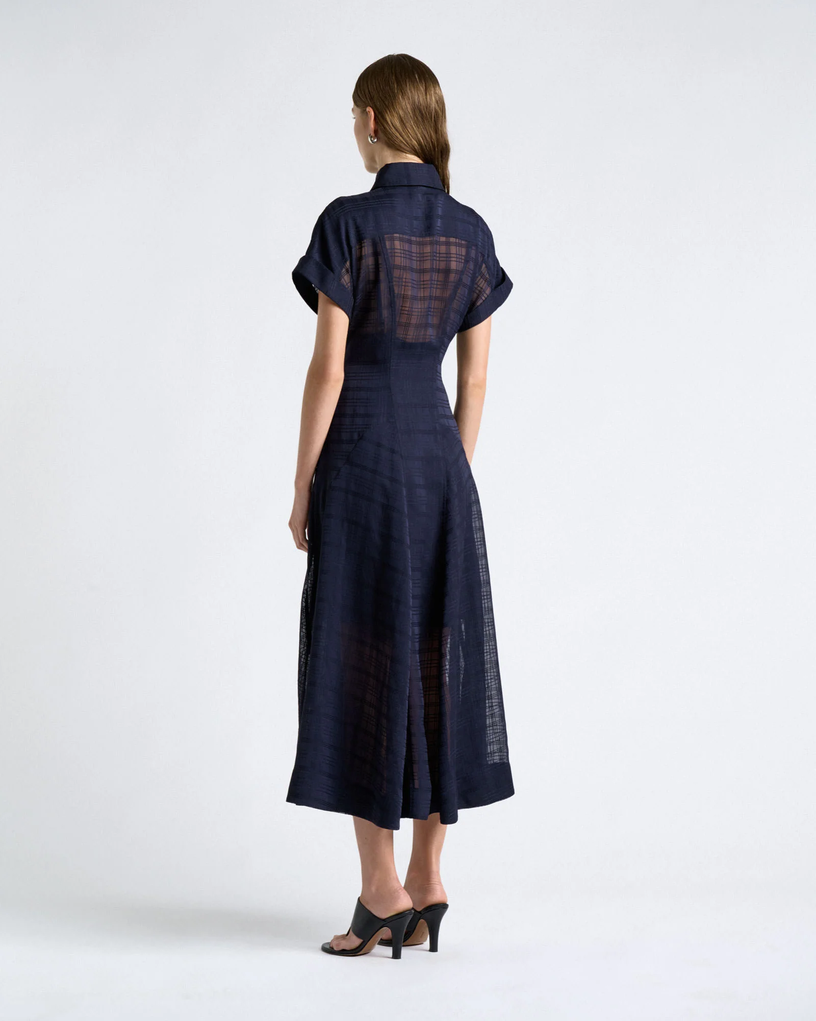 Sheer Check Midi Shirt Dress - Image 4