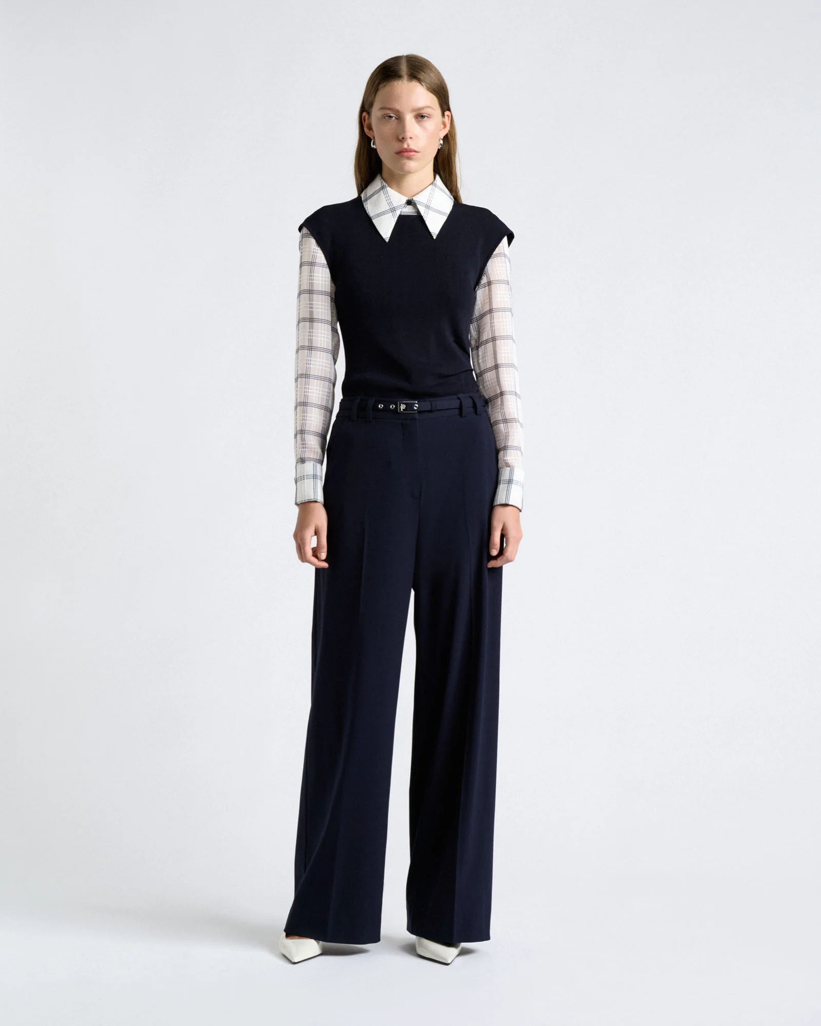 Sheer Check Shirt with Tie - Image 3
