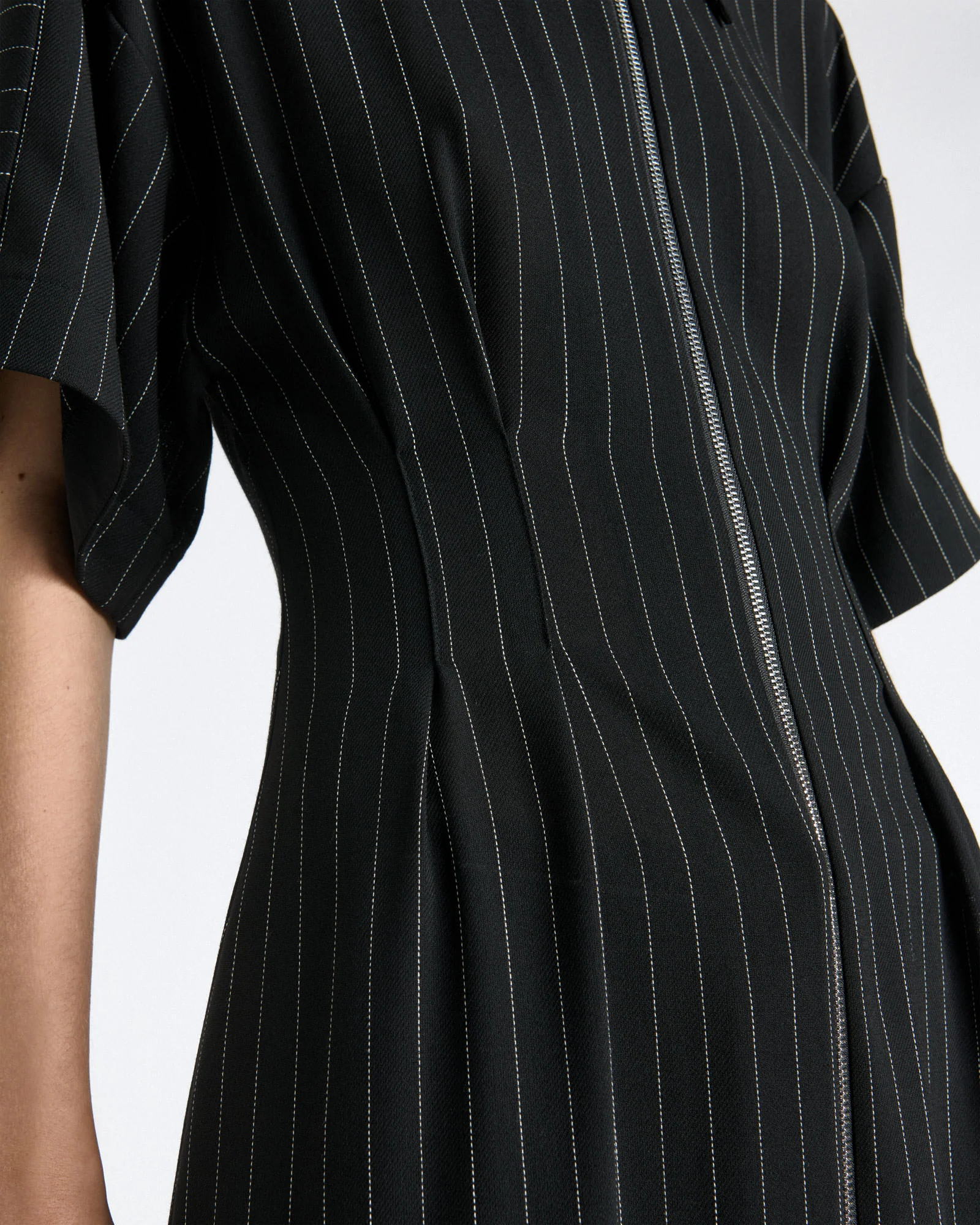 Sheer Stripe Zip Front Midi Dress - Image 4