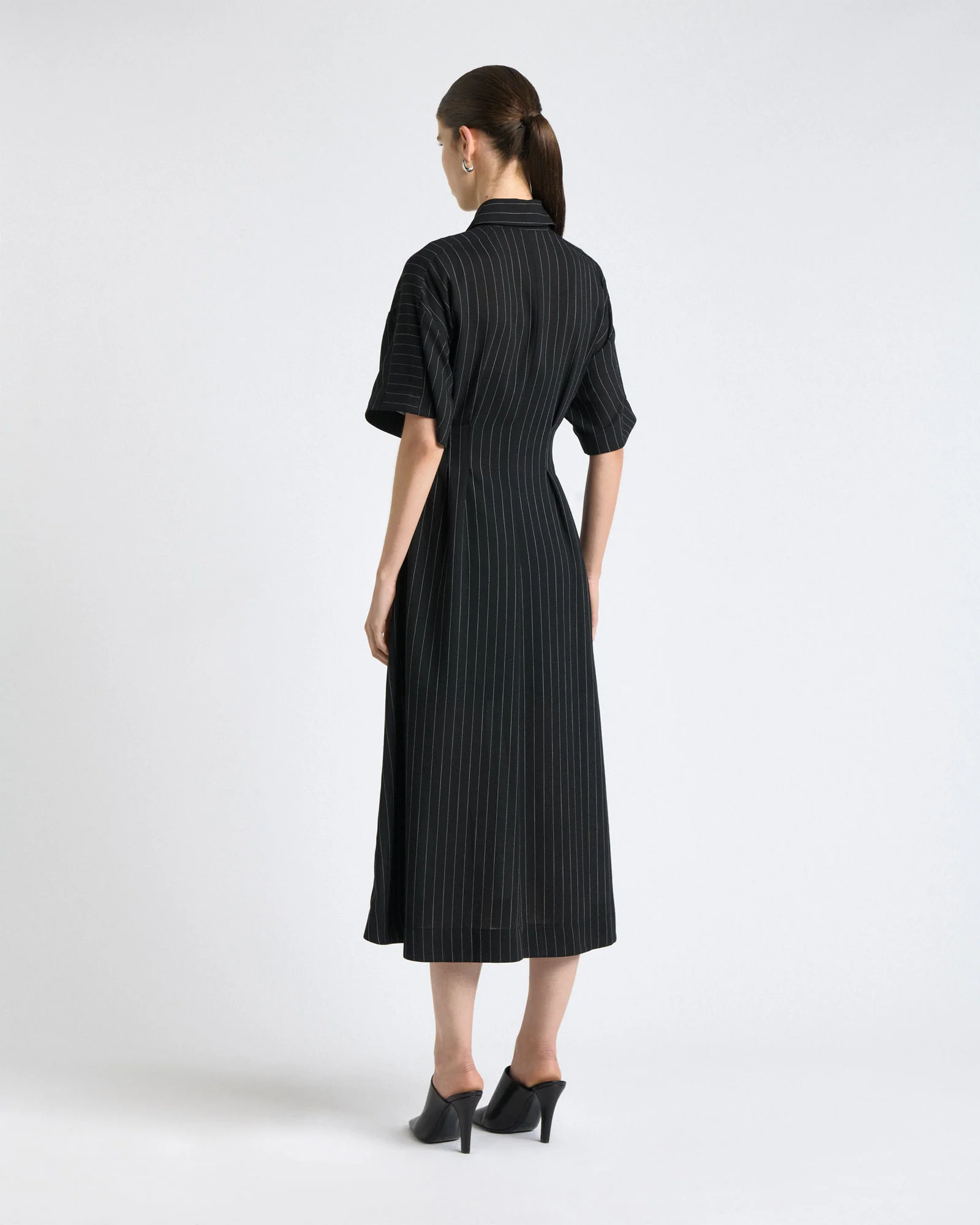Sheer Stripe Zip Front Midi Dress - Image 5