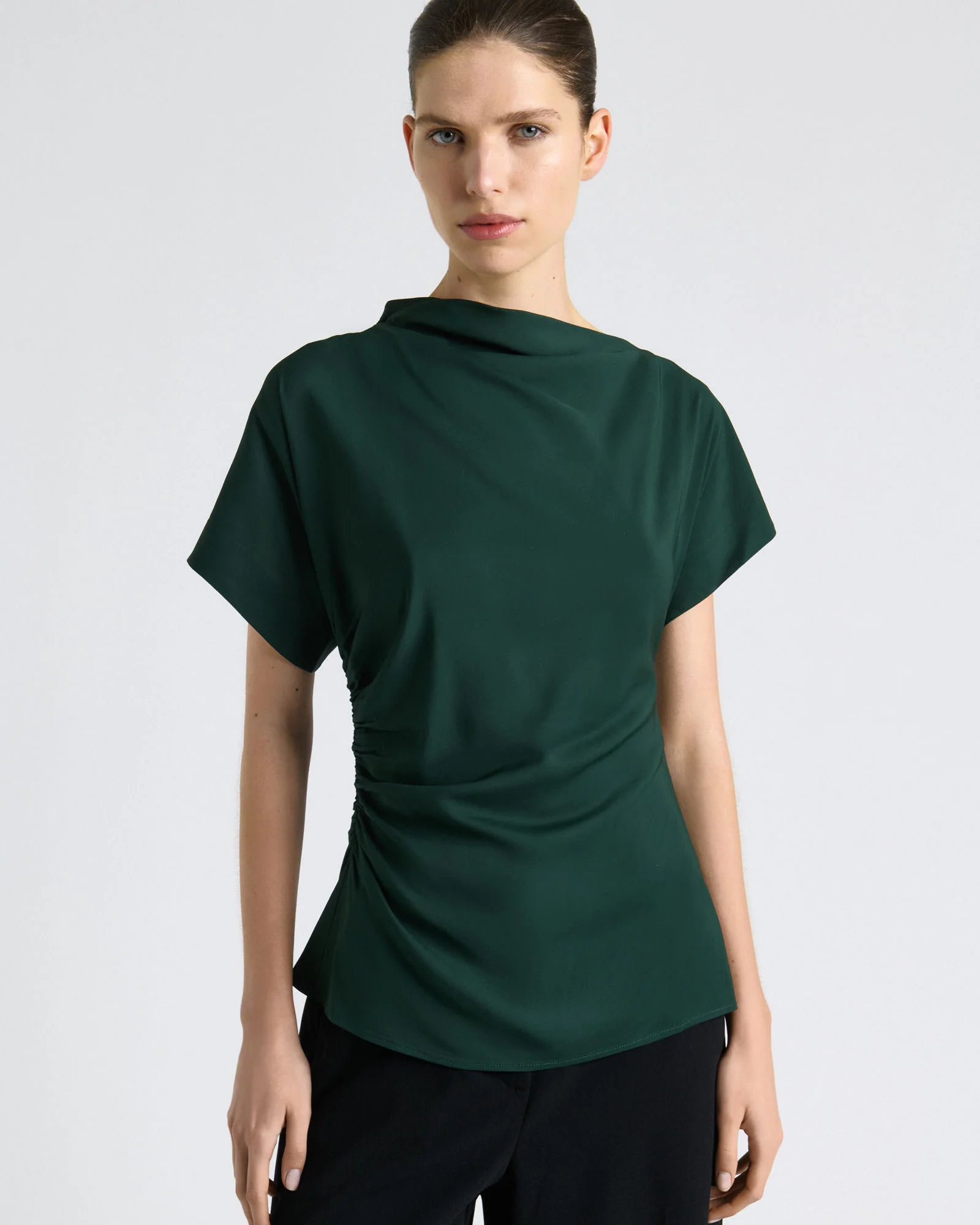 Stretch Viscose Drape Neck Top - Image 3