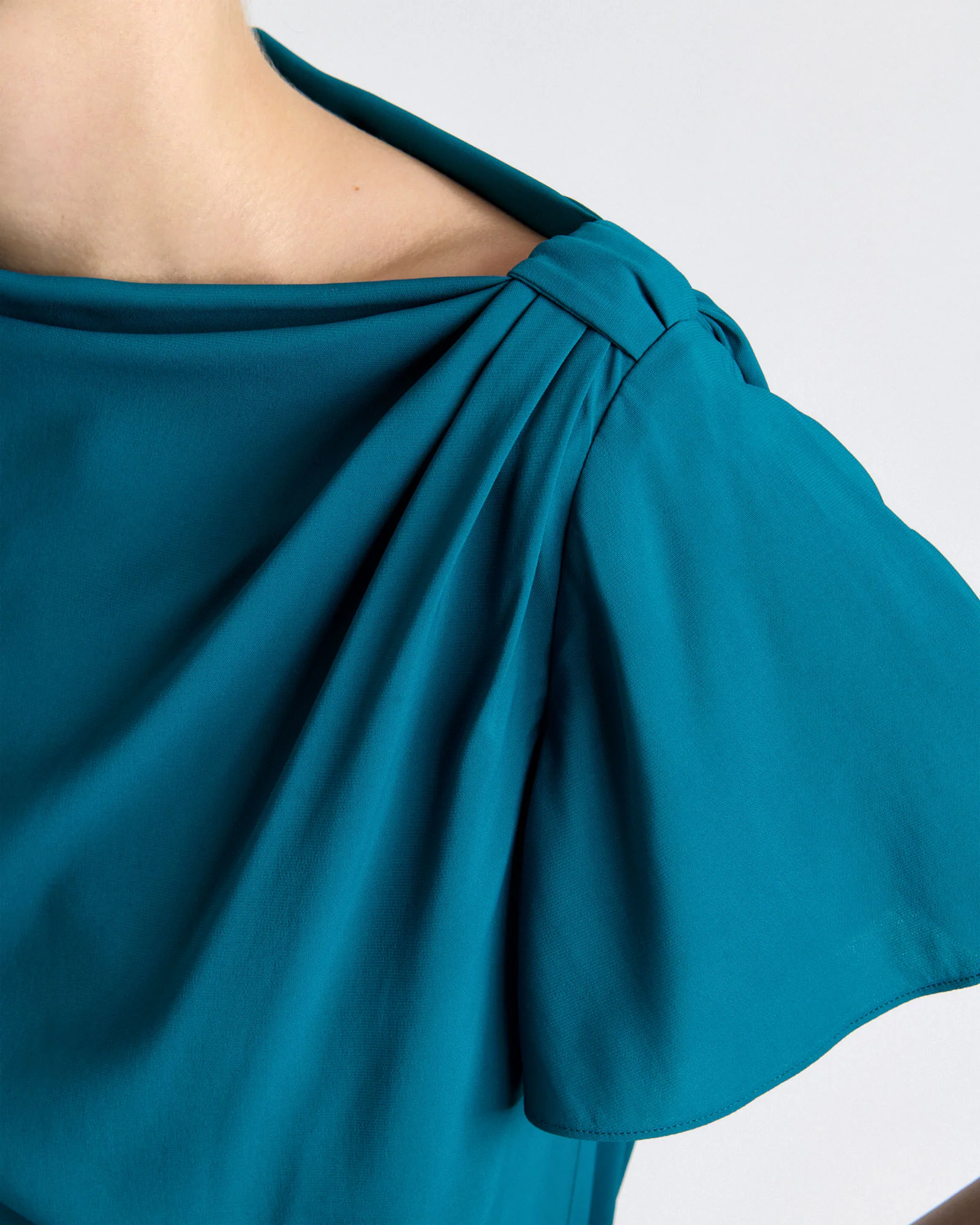 Teal Stretch Viscose Draped Sleeve Top - Image 3