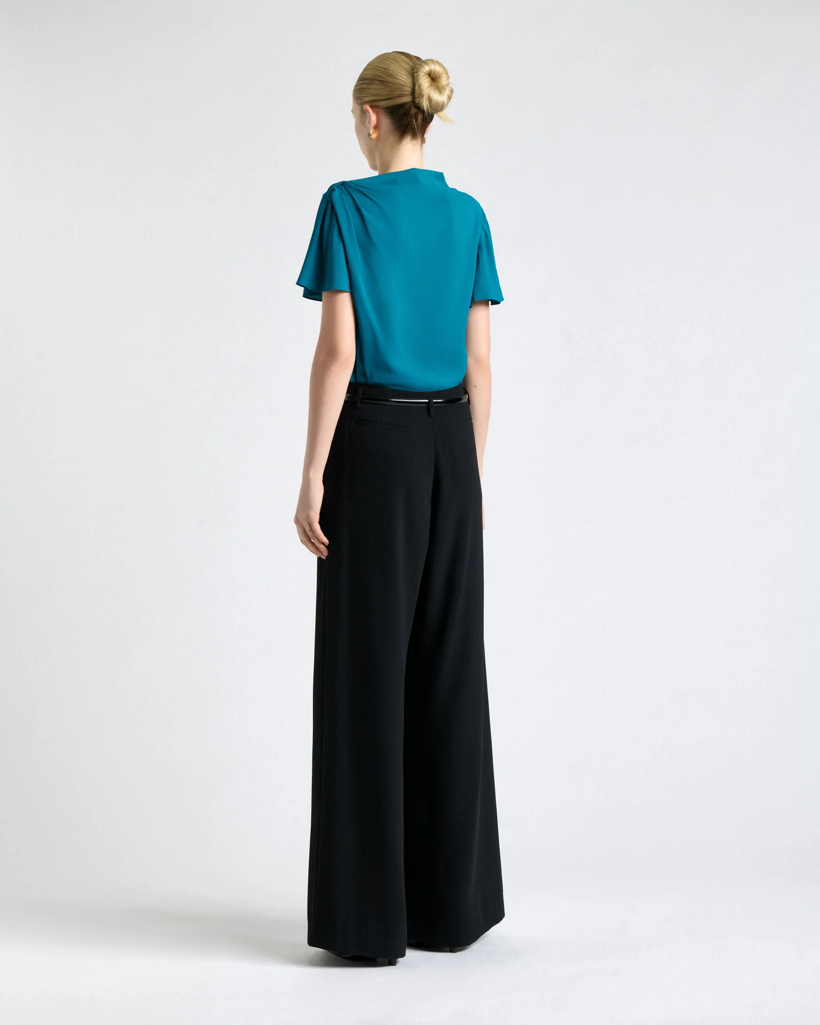 Teal Stretch Viscose Draped Sleeve Top - Image 4