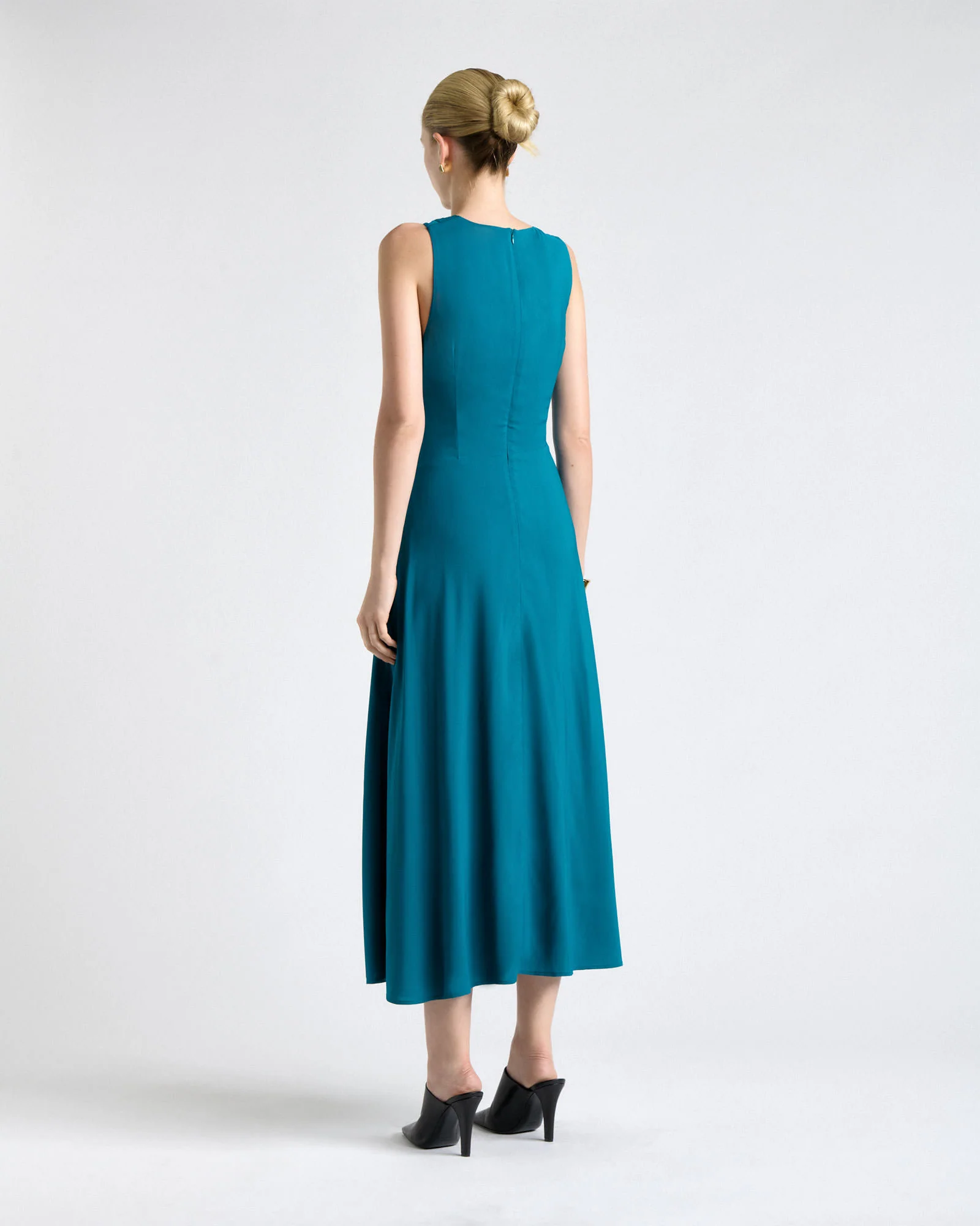 Teal Stretch Viscose Halter Neck Midi Dress - Image 4