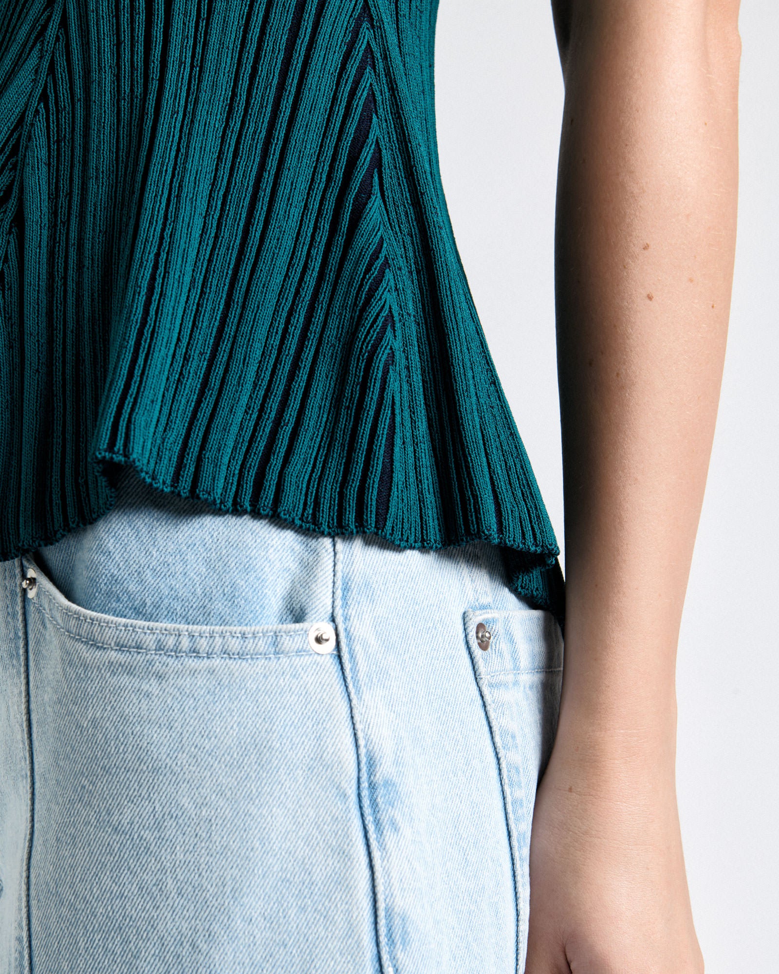 Teal Two Tone Ribbed Peplum Knit Top - Image 4