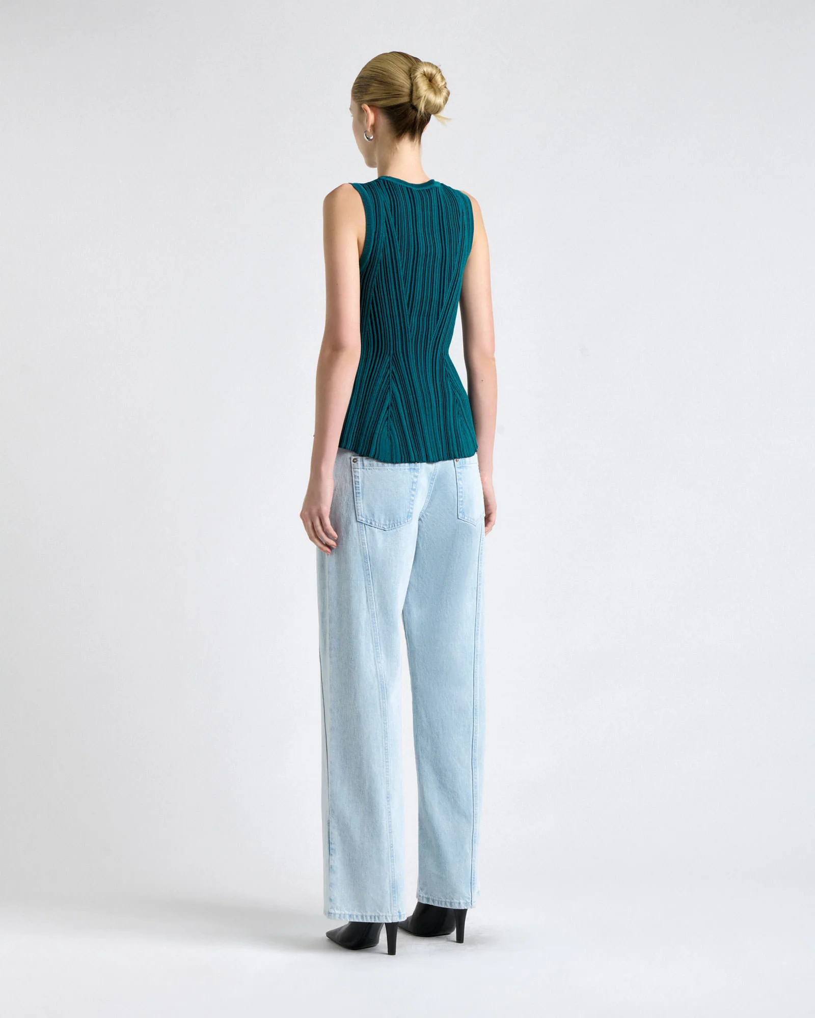 Teal Two Tone Ribbed Peplum Knit Top - Image 5