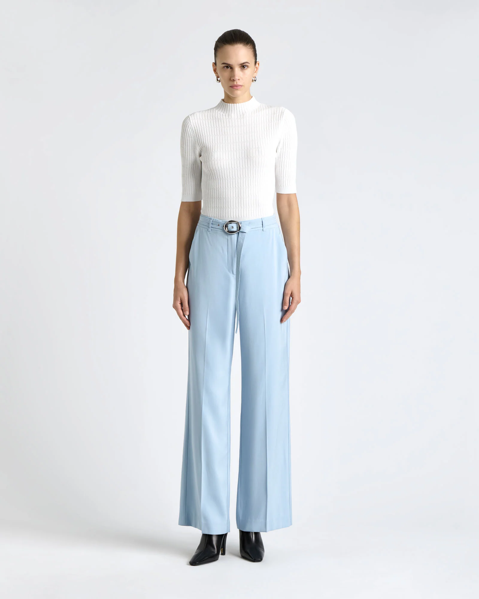 Textured Elbow Sleeve Funnel Neck Knit - Image 6