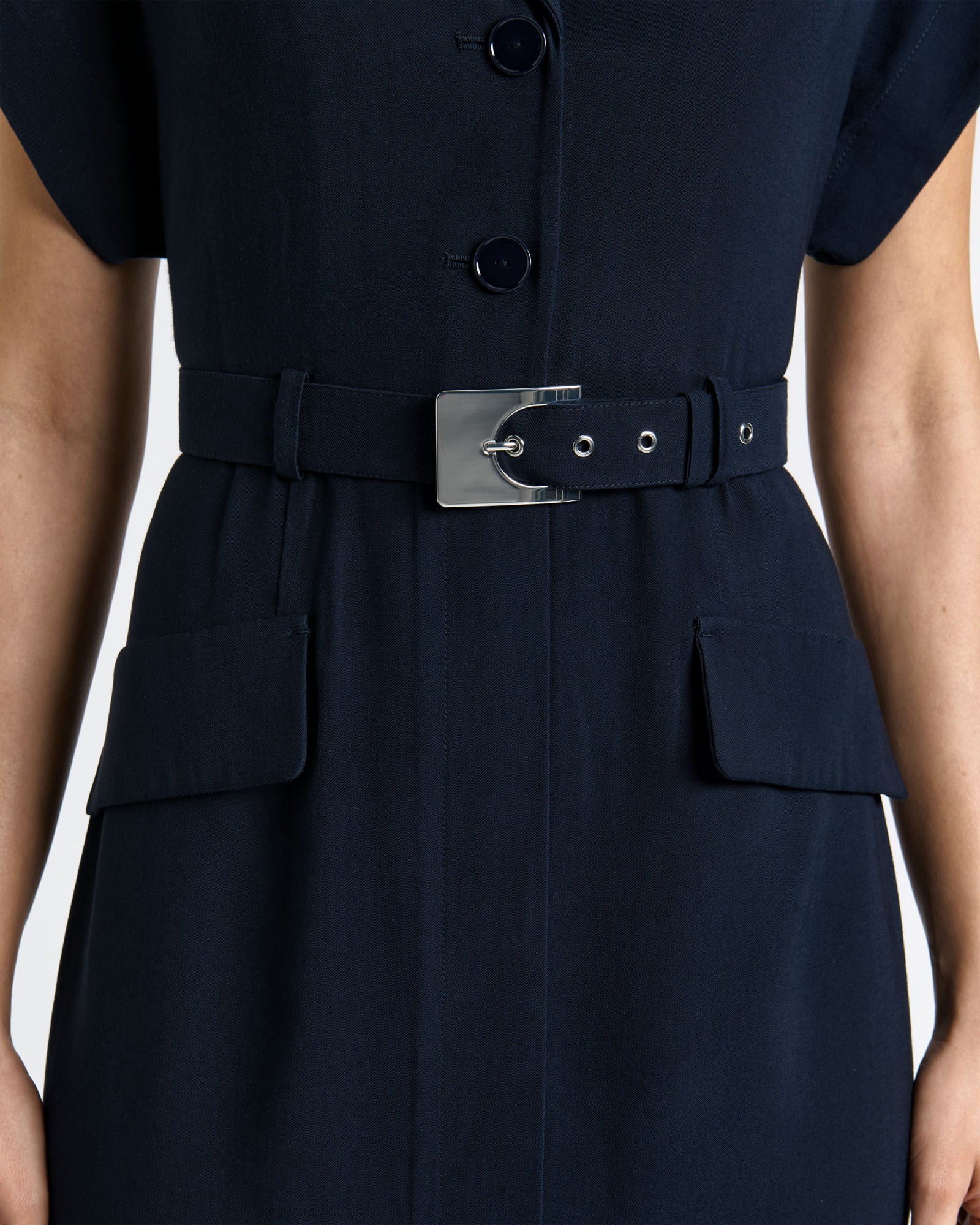 Viscose Twill Belted Midi Pencil Dress - Image 3