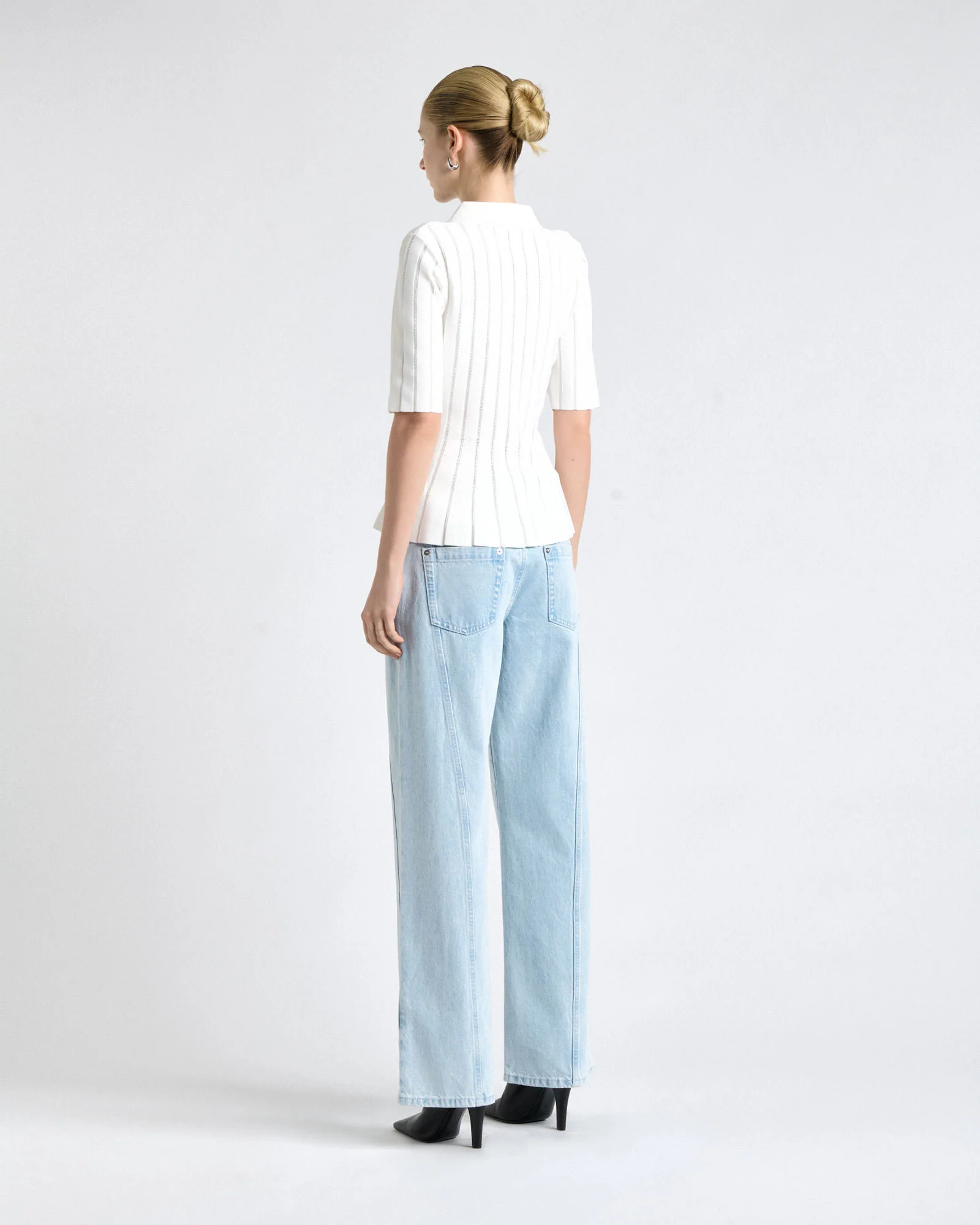 Zipper Front Peplum Knit Top - Image 3