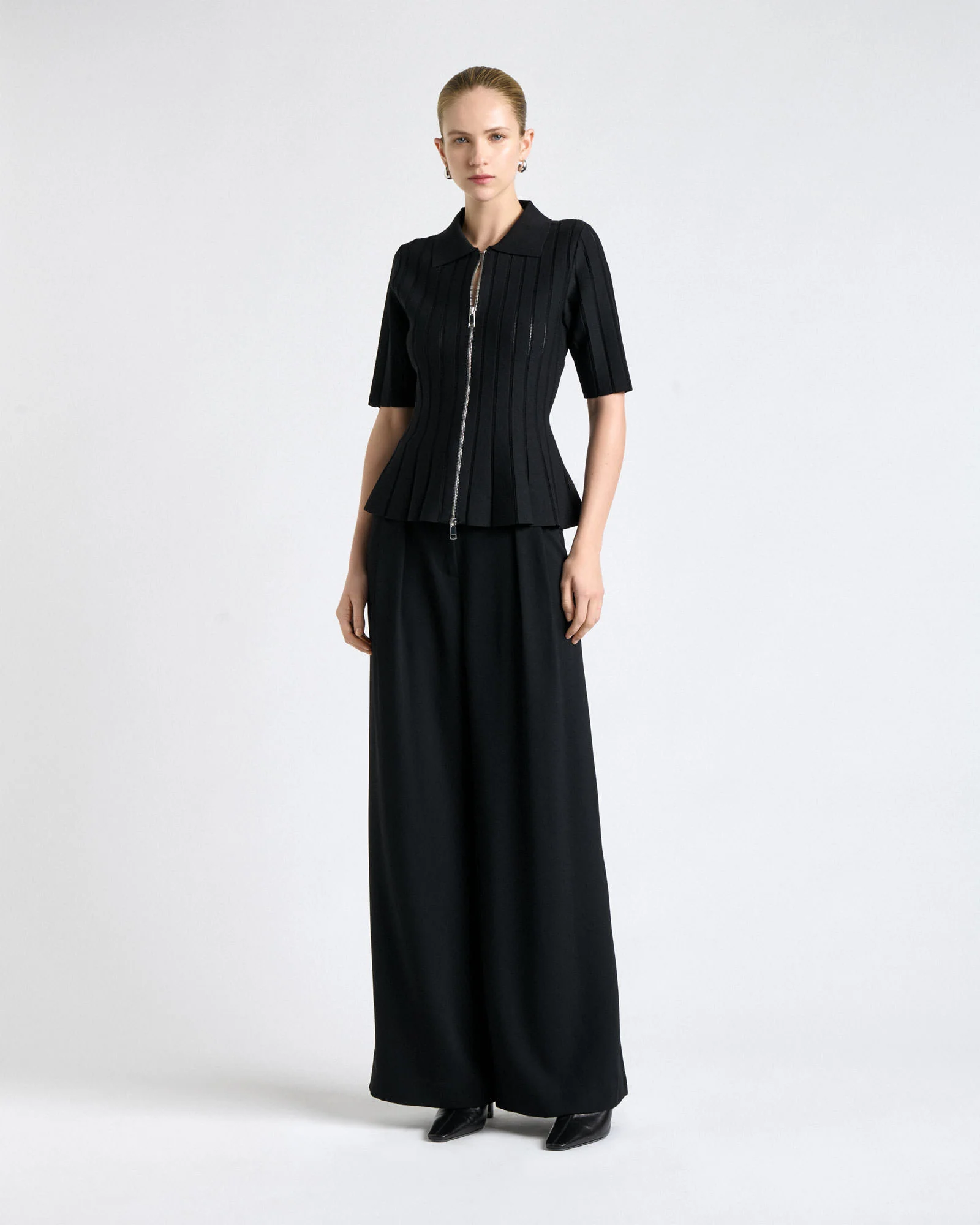 Zipper Front Peplum Knit Top - Image 5